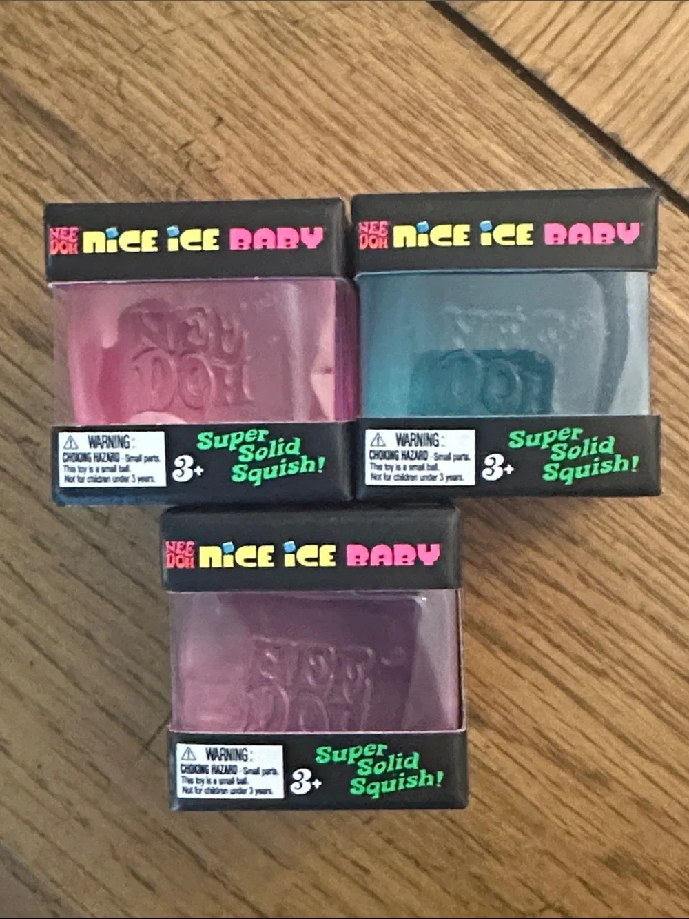 Schylling NeeDoh Nice Ice Baby Super Solid Squish - Purple, Pink, Blue (3 Total)